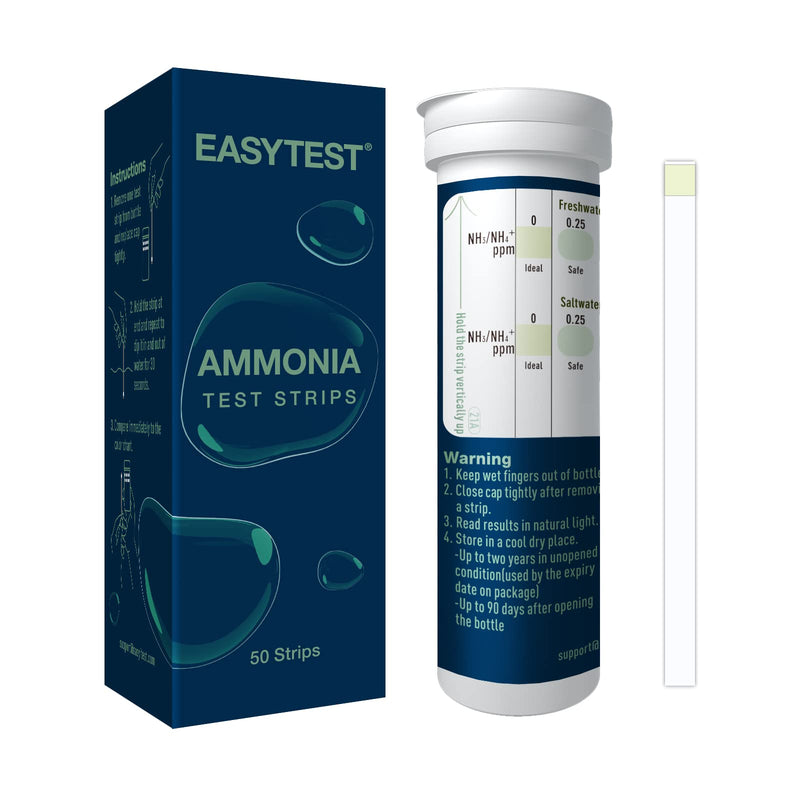 EASYTEST Ammonia Test Strips,Aquarium Water Test Kit for Freshwater and Saltwater, Fish Tank, Fish Pond,50 Strip Pack 50AMM - PawsPlanet Australia