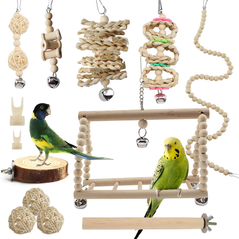 Bird Toys Parakeet Cage Accessories, PietyPet 13pcs Bird Parakeet Toys, Swing Hanging Standing Chewing Toy, Bird toys for parakeets, Cockatiel, Parrot A - PawsPlanet Australia