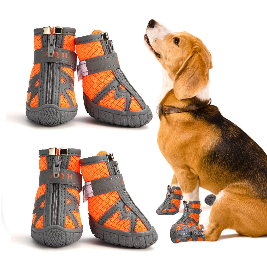 AQH Dog Boots, Latest Breathable Dog Shoes with Reflective Straps, Rugged Anti-Slip Soft Sole Dogs Paw Protector for Small Medium Large Dog, Orange (1#) 1# - PawsPlanet Australia