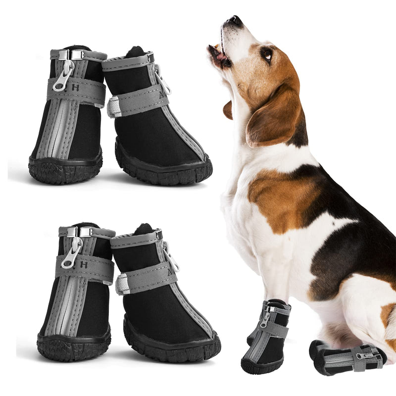 AQH Dog Boots, Latest Waterproof Dog Shoes with Reflective Straps, Rugged Anti-Slip Soft Sole Dogs Paw Protector for Small Medium Large Dog, Black (1#) 1# - PawsPlanet Australia