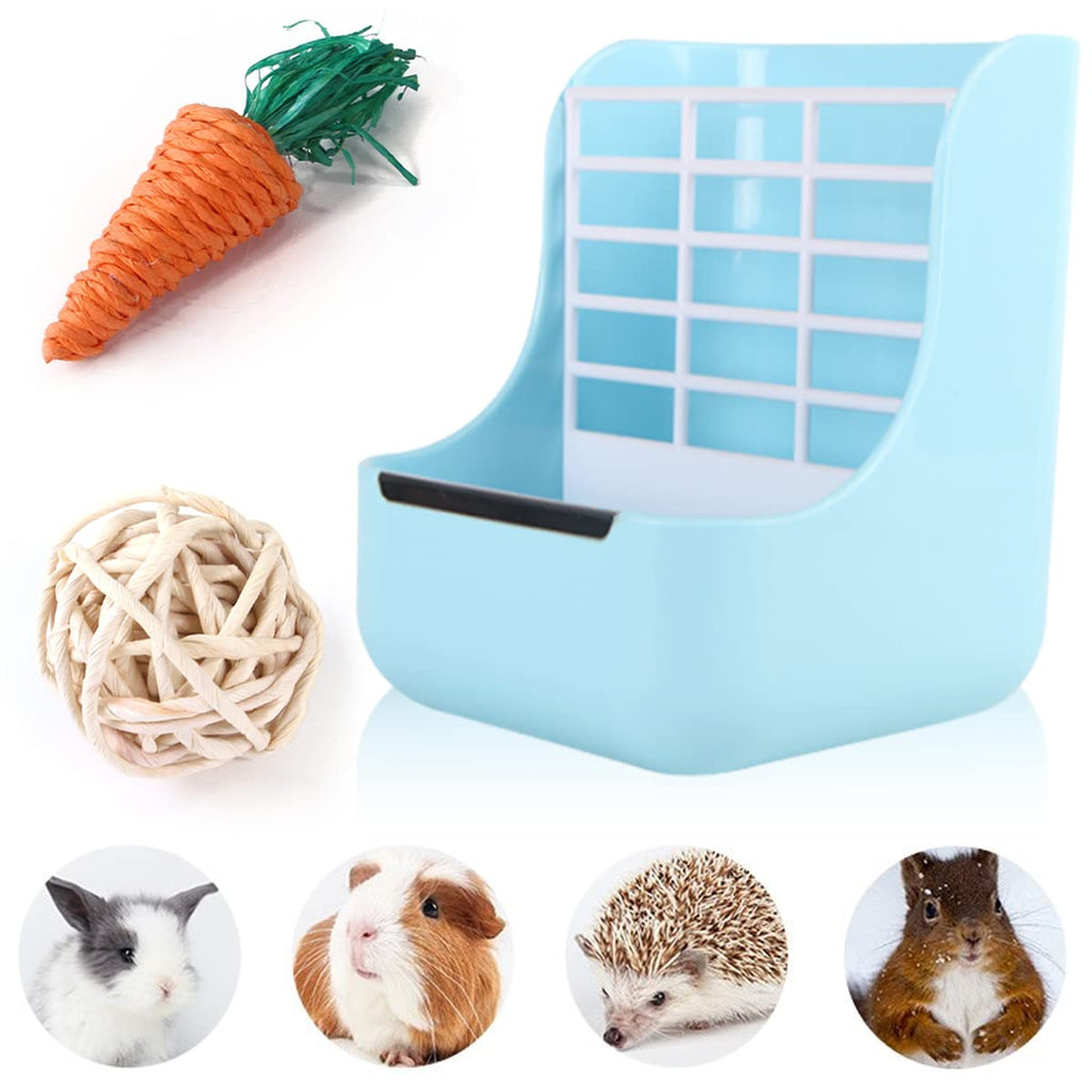 Rabbit Feeder TAIZER Bunny Hay Feeder Hay Food Bin Feeder Hay and Food Feeder Bowls Food Hay Feeder for Guinea Pig Manger Rack Plastic Food Bowl for Rabbit Guinea Pig Chinchilla Small Animals Blue - PawsPlanet Australia