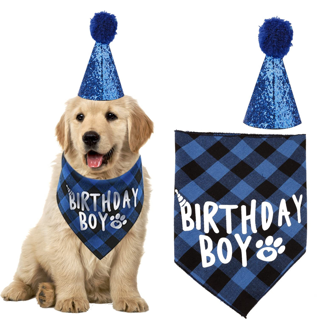 Dog Birthday Bandana, Pets Birthday Party Supplies Cute Boy Dog Birthday Outfit for Cat and Dog Decoration(Blue) Blue - PawsPlanet Australia