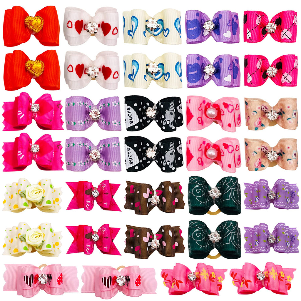 BIPY 20PCS Valentine's Day Dog Hair Bows with Rubber Bands for Small Medium Dogs Pet Puppy Cat Doggies Kitten Bowknot Topknot Attachment Grooming Accessories Pink Red Colors Random - PawsPlanet Australia