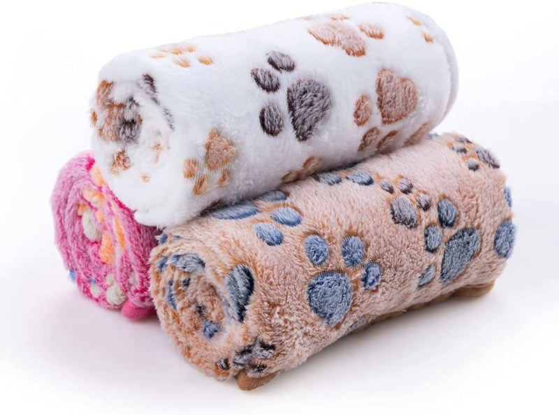 Pet Soft Dog Blankets Small - Fluffy Cats Dogs Blankets for Small Dogs, Cute Paw Print Pet Throw Puppy Cozy Blankets 3 Pack Dog Paw S - PawsPlanet Australia