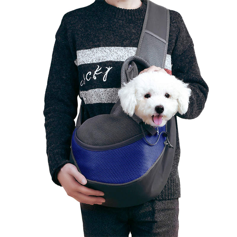 Pet Sling Carrier, Hands-Free Small Pet Carrier for Small Dogs and Cats up to 5kg, Breathable Mesh Dog Sling Carrier with Adjustable Shoulder Strap for Outdoor and Travel (Blue) blue - PawsPlanet Australia