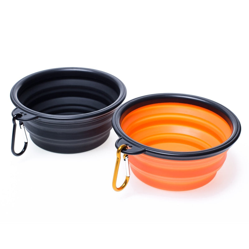 Collapsible Travel Dog Bowl, Portable Pet Cat Food Water Feeding Bowl, Set of 2(orange and black) Small( 350ml ) Orange and Black - PawsPlanet Australia
