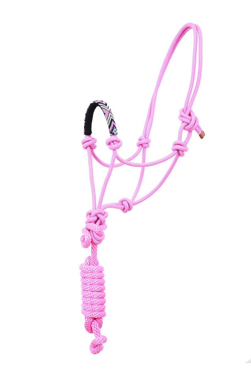 SIE Nylon Horse Braided Rope halter headcollar and Lead with beaded noseband Pink - PawsPlanet Australia
