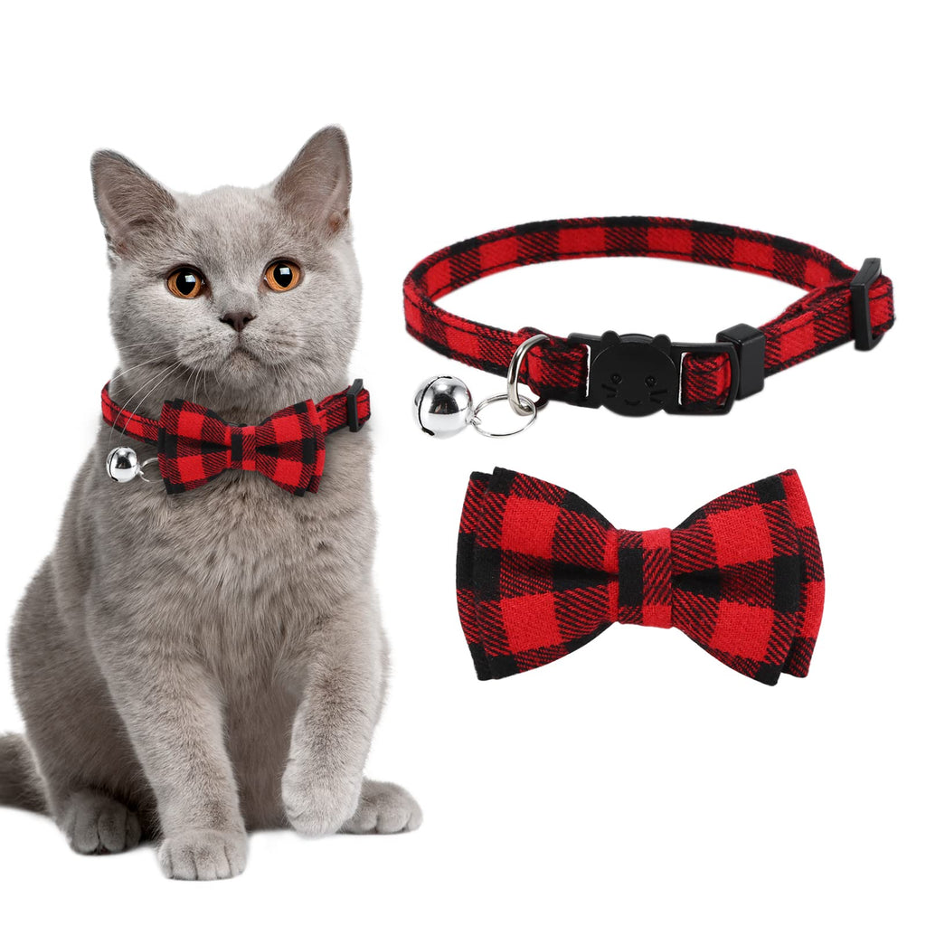 Cat Collar with Bell and Bow Tie, Quick Release Safety Collars for Kitten and Cats, Soft Cat Collar (S:18-28 cm (Pack of 1), Red) S:18-28 cm (Pack of 1) - PawsPlanet Australia
