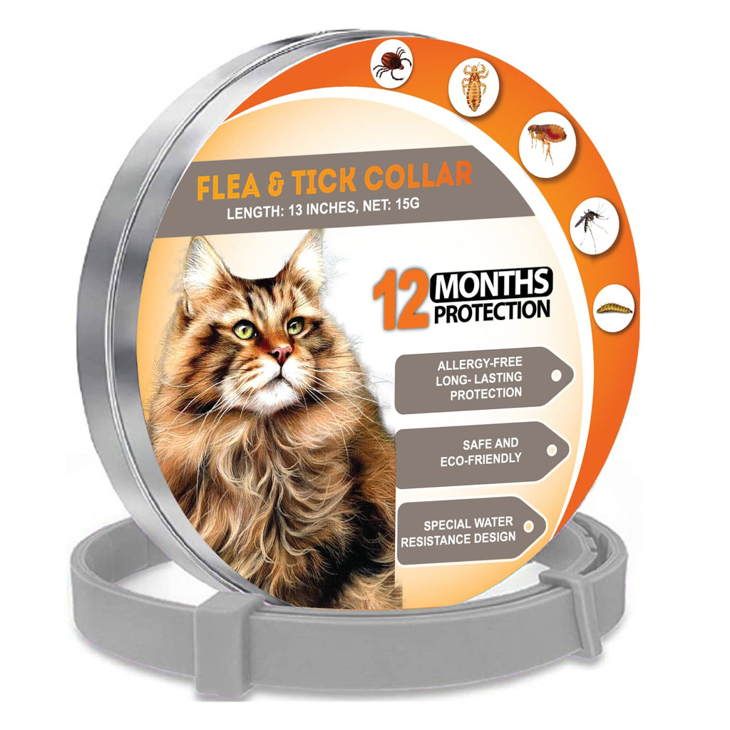 KATIX Flea and Tick Collar for Cats, Cat Flea Collars, 12 Months Protection, 13 Inches in Length, 100% Herbal Ingredients, Waterproof Tick Collar for Cats, Durable Protection, One Size Fits All Flea Collar for Cats New - PawsPlanet Australia