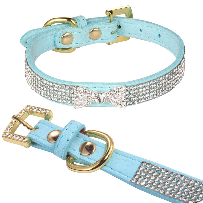 LOVPE Cat Collar,Dog Collar Diamond Crystal Bow-Knot Tie Collar,Golden Rhinestone Buckle and Comfortable Velvet Leather with 5 Rows Bling Rhinestone Collar for Small Dogs Medium Cat (XS, Blue) XS - PawsPlanet Australia