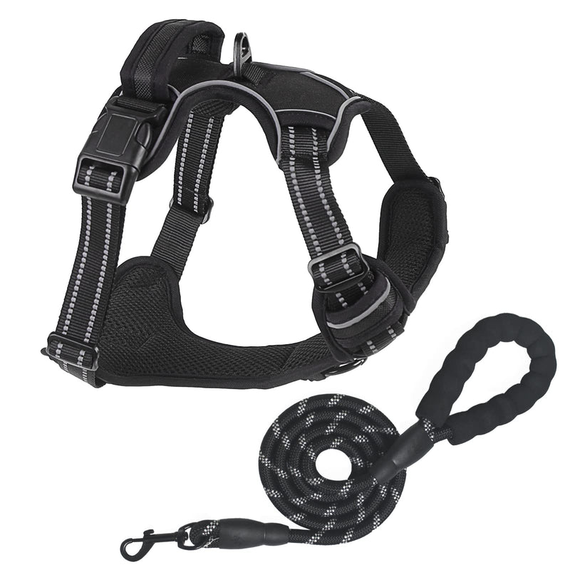 No Pull Dog Harness for Small Medium Large Dogs Adjustable Reflective Pet Vest with Front clip Handle Padded dog harness and lead set best for outdoor Training and walking Black S - PawsPlanet Australia