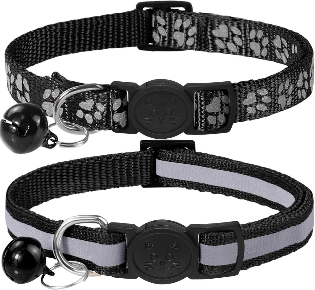 Taglory Reflective Cat Collar with Bell and Safety Release, 2-Pack Girl Boy Pet Kitten Collars Adjustable 15-20cm Black 15-20cm (Pack of 2) - PawsPlanet Australia