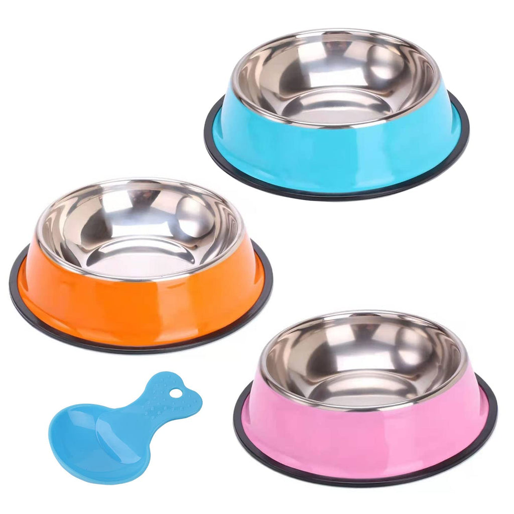 Stainless Steel Cat Bowl, 3 Pack Metal Cat Food Water Bowls, Non-Slip Pet Feeding Bowl with Rubber Base for Indoor Cats Small Medium Large Dogs (XS-15cm) XS-15cm - PawsPlanet Australia