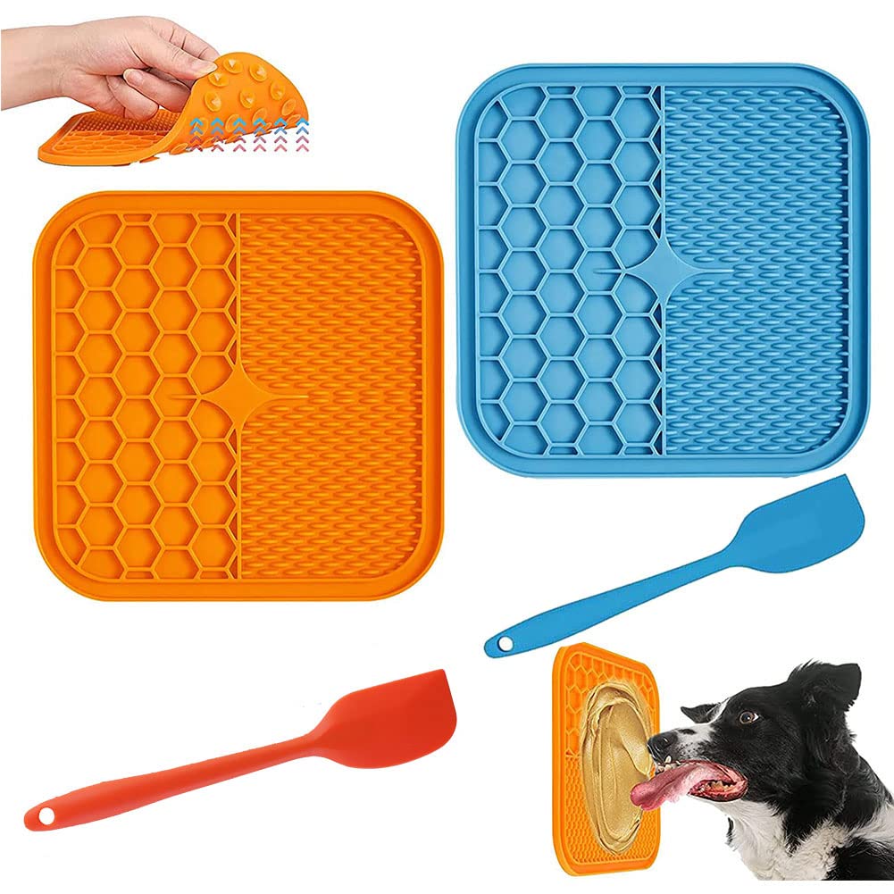 TeTupGa 2 Pcs Dog Lick Mat, Slow Release Dog Feeder With Silicone Spatula Lick Pad For Puppy Cat Feeding Peanut Butter Paste Gravy Treat - PawsPlanet Australia