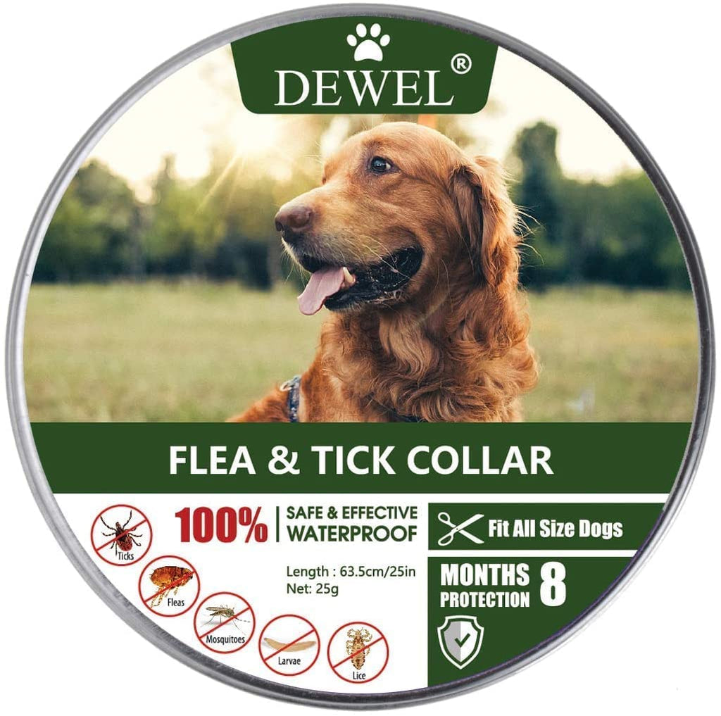 DEWEL Flea and Tick Collar for Dogs, Adjustable Waterproof Dog Flea Collars for Small, Medium, Large Puppy, 8 Months Protection Flea and Tick Treatment (63.5cm, Gray) L - PawsPlanet Australia