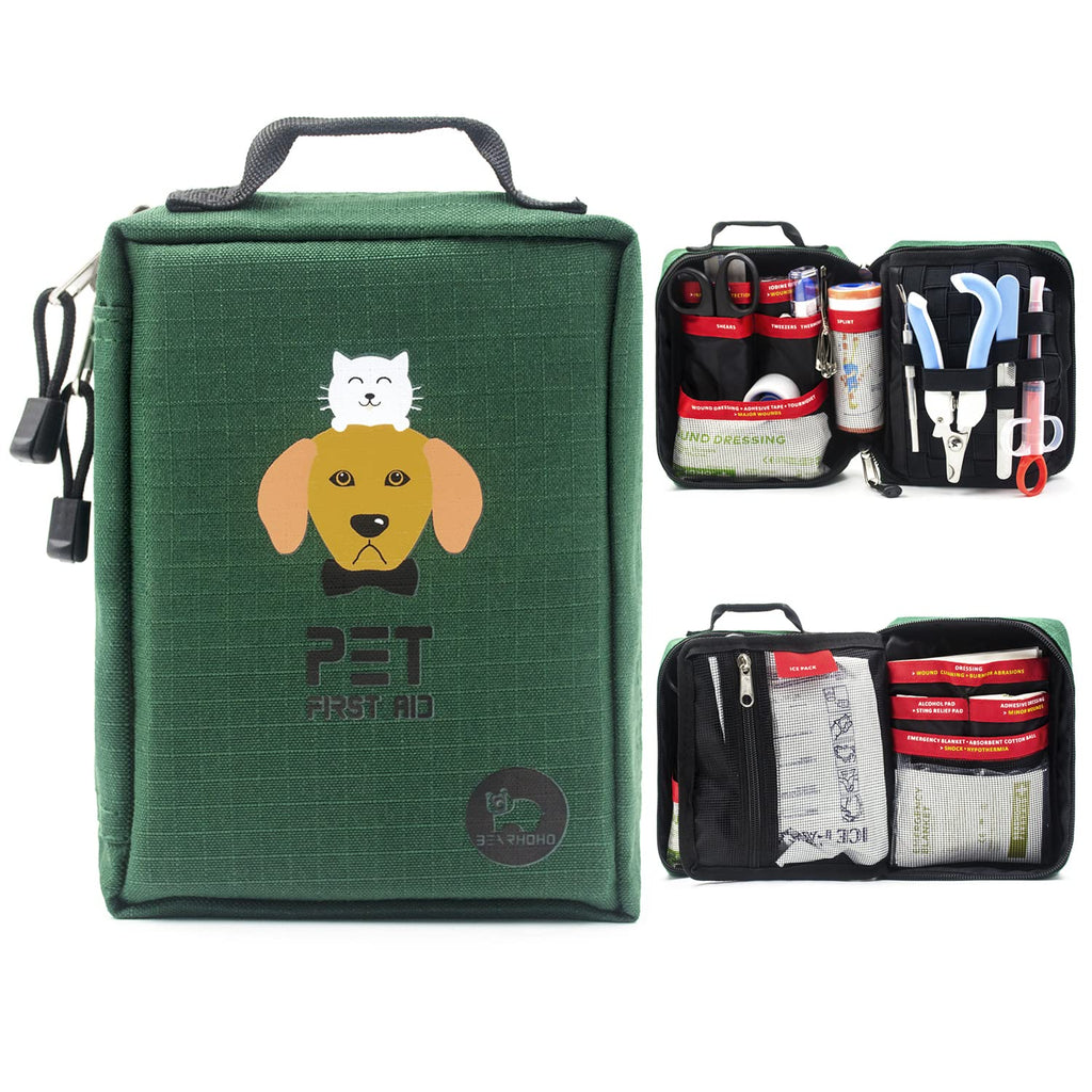 BearHoHo 160pcs Medical Supplies Storage Bag Portable Molle Pet First Aid Kit Dog Survival Kit Military Dog Emergency Rescue Medical Bag (Green) Green - PawsPlanet Australia