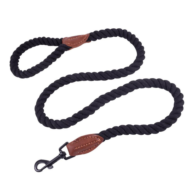 AllPetSolutions Black Rope Dog Lead | Durable Braided Puppy Training Leash | Strong Dog Lead | Soft Cotton Dog Lead Handle | 1.2m - PawsPlanet Australia