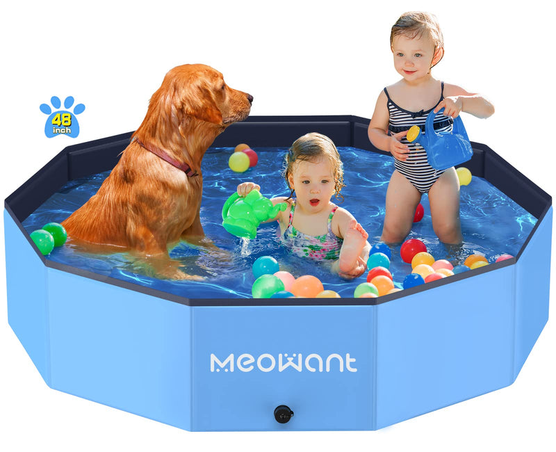 Dog Paddling Pool, Meowant Foldable Dog Swimming Pool for Dogs, 120x30cm Foldable Dog Pool with 8pcs Repair Patch Pet Bath Pool, Portable Bathing Tub Kiddie Pool for Kids Dogs L(120*30cm) - PawsPlanet Australia