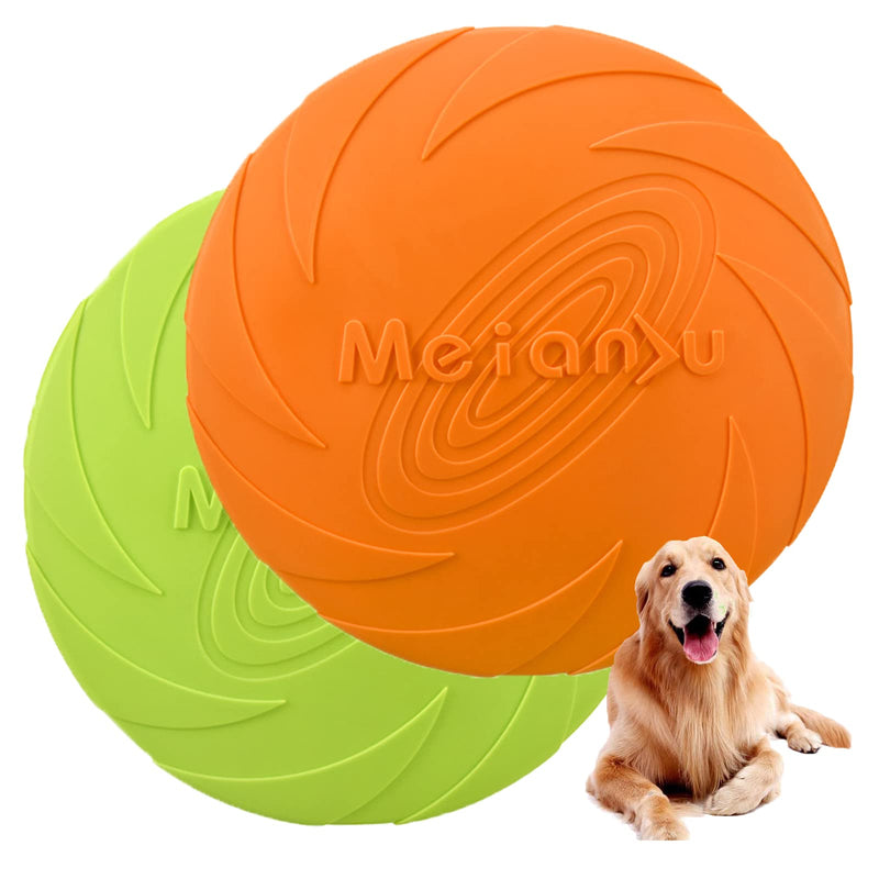 2 Pcs Dog Frisbee, Dog Flying Disc, 18 cm / 7 Inch Pet Flying Saucer, Durable TPR Pet Frisbee, Floating Flying Saucer Rubber Training Pet Chew Toy for Training, Throw, Catch & Play (Green, Orange) - PawsPlanet Australia