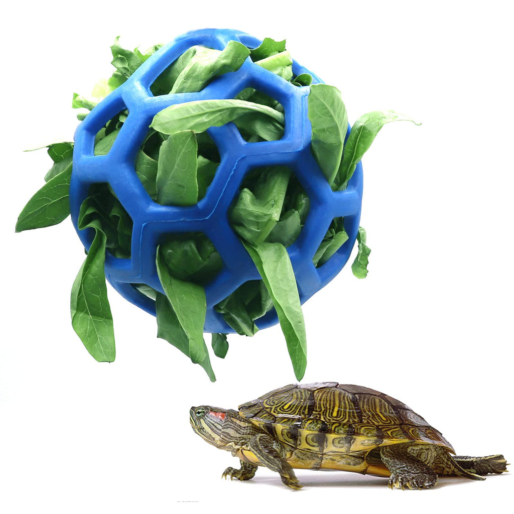 LODCZIOE Tortoise Treat Ball Toy Hay Feeder Ball, Feeding Grass Ball for Tortoise Turtle, Fruit Vegetable Feeder Holder Foraging Toy for Small Animals Pet Blue - PawsPlanet Australia