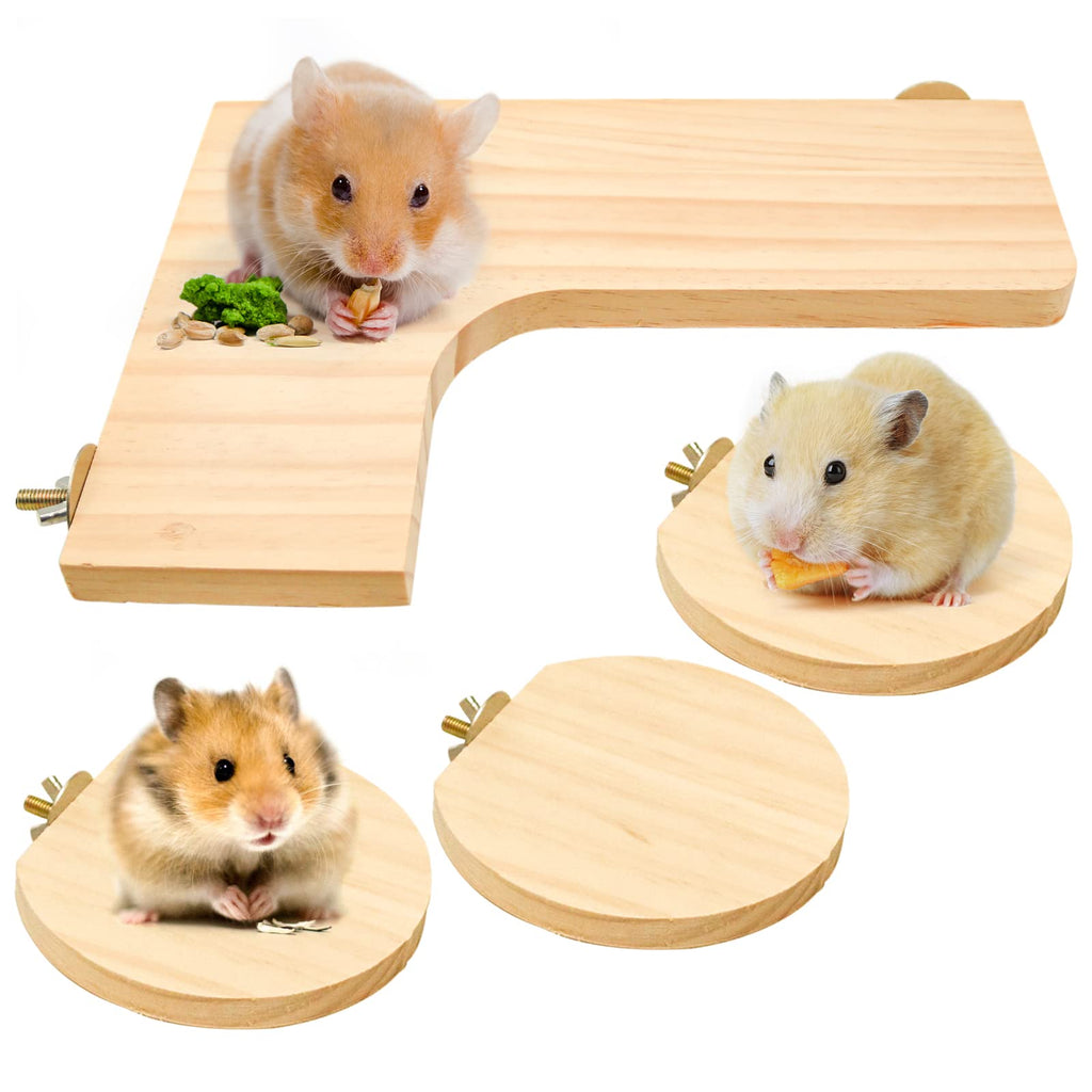 4 Pcs Hamster Wooden Platform Shelf, L-Shaped Large Platform Natural Wood Parrot Round Stand Board Mice Activity Pedal Chinchilla Bird Cage Accessories for Bird Small Animals Habitat Toy (L01) L01 - PawsPlanet Australia