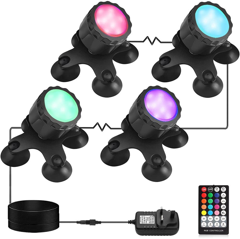 Pond Lights Remote Control Submersible Lamp IP68 Totally Full Waterproof Underwater Aquarium Spotlight Multicolor Decoration Landscape Lamp for Swimming Pool Fish Tank Fountain (Set of 4) 4 pack - PawsPlanet Australia