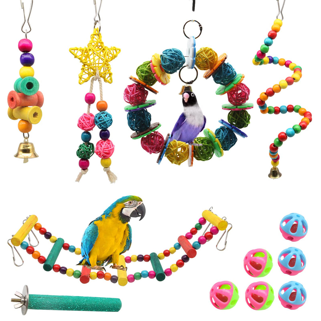 12-Pack Bird Parrot Toys, MQFORU Parrot Ladder Hanging Bell Swing Cage Toys- Budgie, for Budgerigar, Parakeet, Conure, Finches, Cockatiel, African Grey Parrot - PawsPlanet Australia