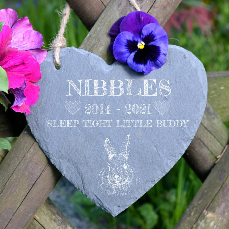 ukgiftstoreonline Personalised Rabbit Remembrance Memorial Slate Heart Stone Plaque - PawsPlanet Australia