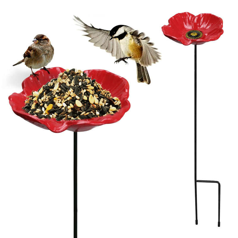 Wild Bird Poppy Flower Feeder Garden Ornament Decoration Cast Iron Bird Feeder & Bath Dish - Poppy Flower - PawsPlanet Australia