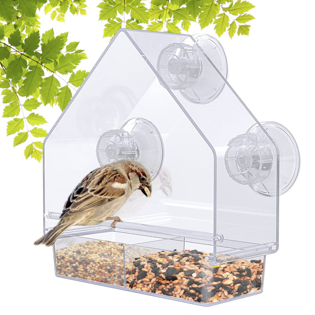 Acrylic Window Bird Feeder with Strong 6 Suction Cups, Bird Feeders for Small Birds, Bird Watching Gift for Anybody. Transparent 15*6*16.5cm - PawsPlanet Australia