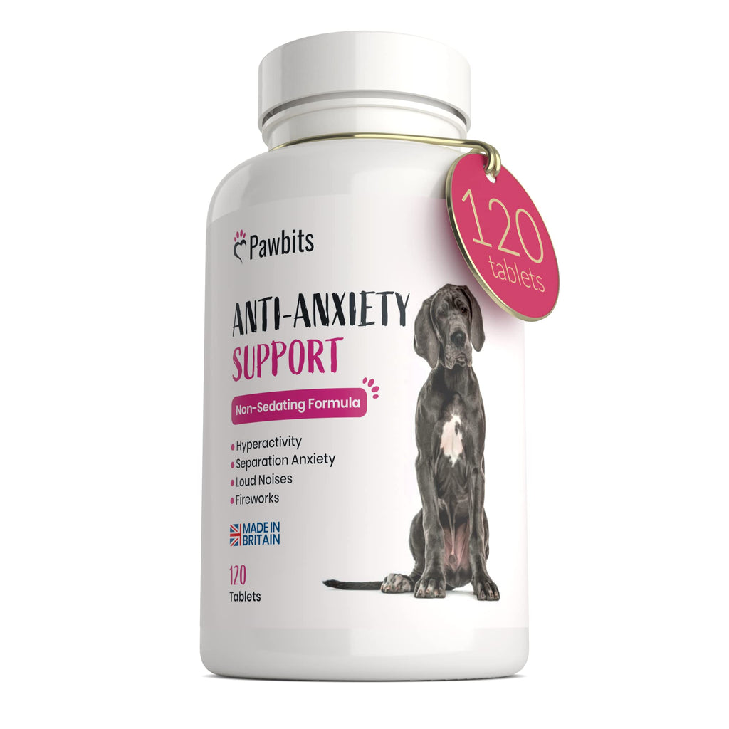 Pawbits 120 Dog Anxiety Tablets Calming Supplement for Anxious & Hyperactive Dogs Calms Relaxes & Non-Sedative Dog Calming Tablets Fireworks, Behavioural Issues, Travel & Vet Visits Natural Calm Aid - PawsPlanet Australia