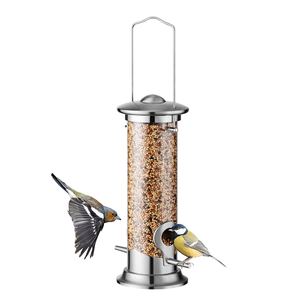 iBorn Aluminium Metal Bird Feeder Hanging Bird Seed Feeder for Mix Seed Blends, Niger Seed Feeder, Sunflower Heart, Heavy Duty All Metal NICKLE Finishing, 8 Inch 2Port 8INCH - PawsPlanet Australia