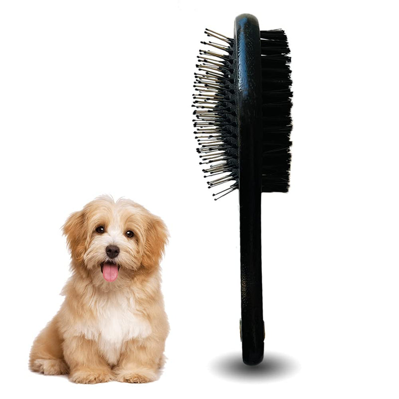 IB KOOT Wooden Dog Brushes for Grooming Double Sided Pet Hair Grooming Brush Professional Dog and Cat Brush for Shedding Ideal for Small and Long Haired Dogs (Black) Black - PawsPlanet Australia