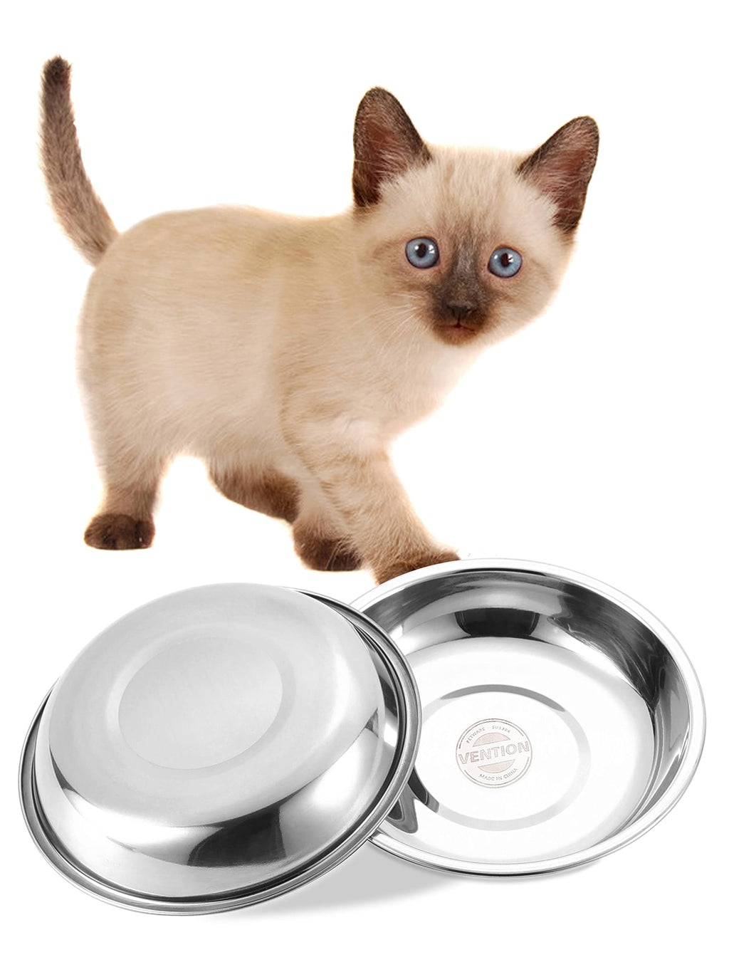 VENTION Stainless Steel Whisker Relief Cat Food Bowl, Shallow Metal Cat Bowls Set, 7 - 56 Oz Replacement Pet Cat Feeding Dishes for Raised/Elevated Stands, Work for Dog Plate, Dishwasher Safe SET OF 2 4 9/10 Inch-Outer Dia. - PawsPlanet Australia