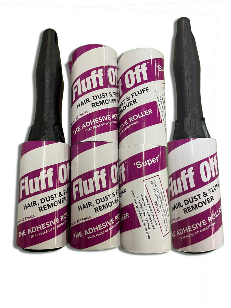 Fluff Off Lint Roller & Refill Set 2 Handles & 6 x 90 Sheet Refills. Removes Pet Hair, Fluff & Dust from Clothes, Upholstery and Carpet - 540 Total Sheets - PawsPlanet Australia