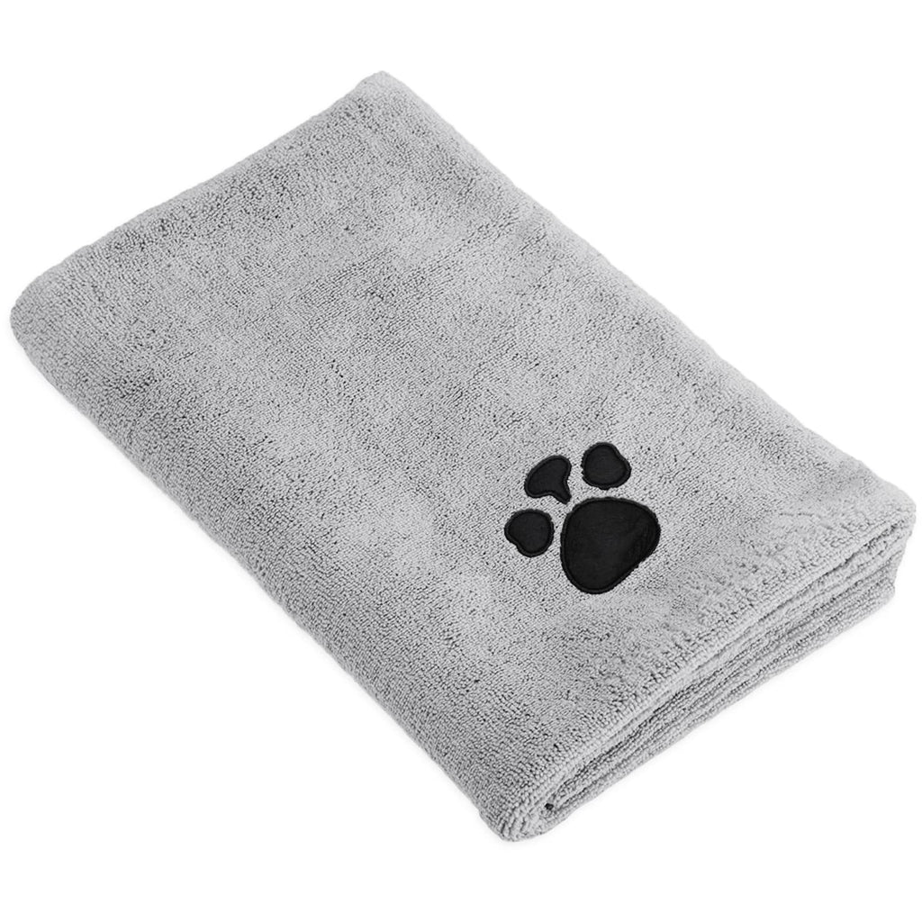 AnyDesign Dog Towel Super Absorbent Dog Drying Towel with Embroidered Paw Print Grey Soft Microfiber Pet Bath Towel Large Size for All Dogs and Cats Shower Bath Accessories, 60 x 100cm - PawsPlanet Australia