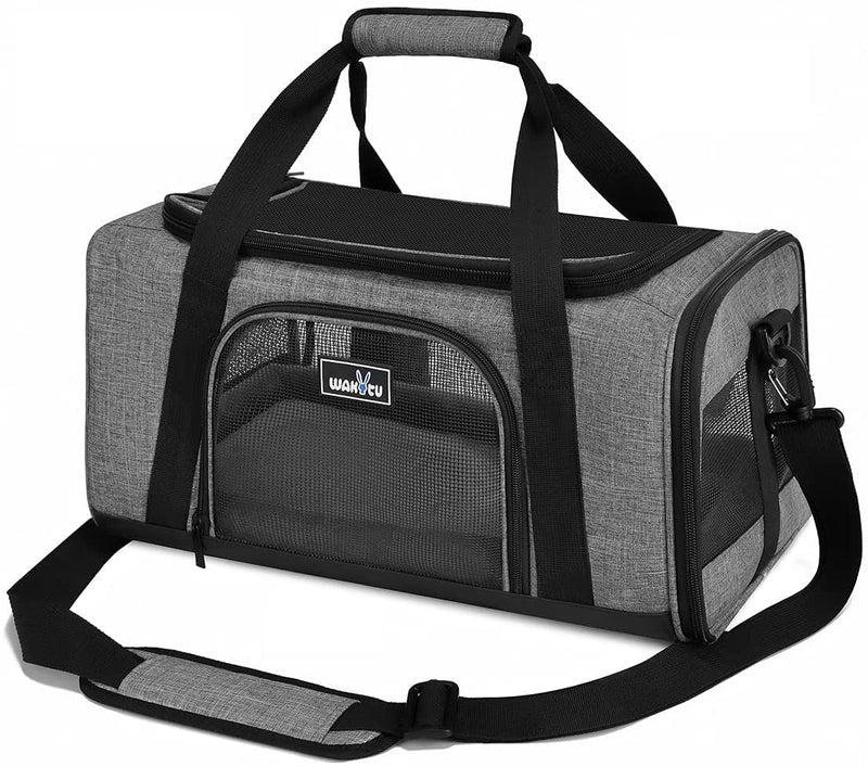 Wakytu TSA Approved Pet Carrier for Small Medium Cats and Dogs Dog Carrier Travel Bag with Adequate Ventilation5 Mesh Windows 3 Entrance Locking Safety Zippers Padded Shoulder and Carrying Strap S 1.0 grey - PawsPlanet Australia