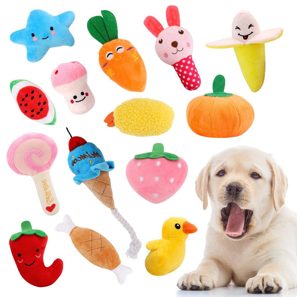 14 Pack Puppy Toys,Dog Squeaky Toys,Small Dog Interactive Teething Plush Soft Chew Toy,Fruit Vegetable Animals Interacting Pet Teddy Toy, Dog Companion Puppy Accessories for Puppies Small Medium Dogs 14 Pack - PawsPlanet Australia