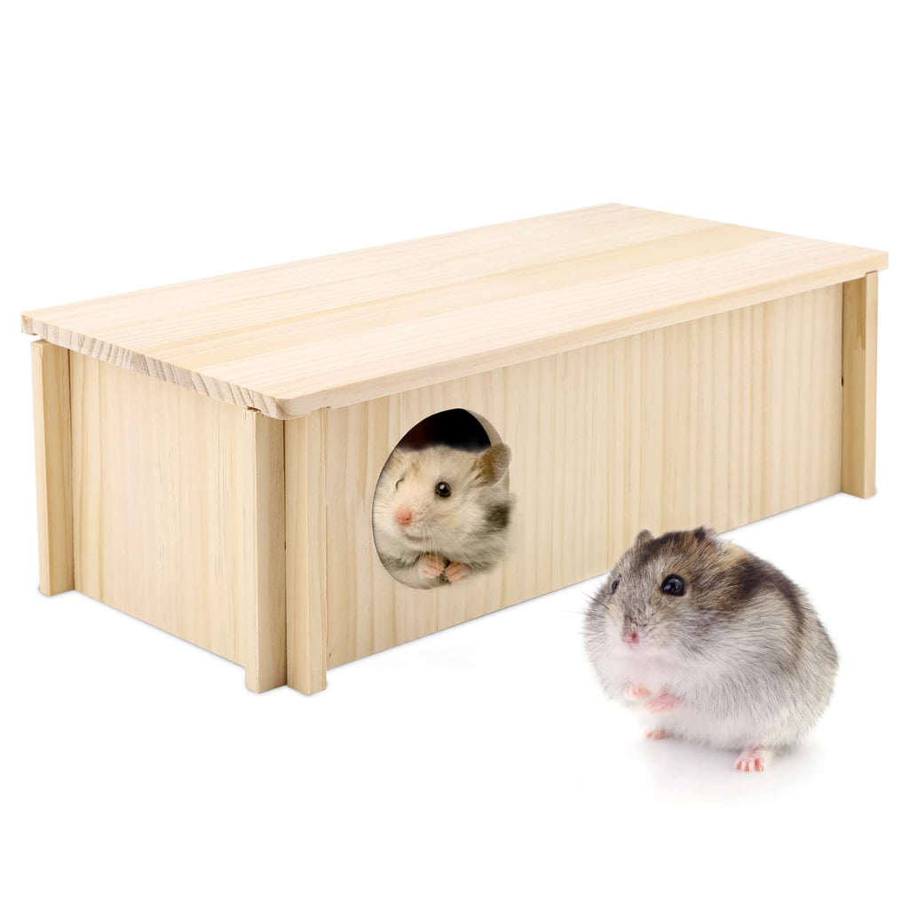 Hamster Wood House 2 Chambers Guinea Pig House for Cage Pet Wooden House Small Animal Habitat Décor Natural Wooden Hamster Hideaway House Wood Cabin for Small Pets Chinchilla Rat Gerbils Rectangle - PawsPlanet Australia