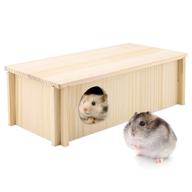 Hamster Wood House 2 Chambers Guinea Pig House for Cage Pet Wooden House Small Animal Habitat Décor Natural Wooden Hamster Hideaway House Wood Cabin for Small Pets Chinchilla Rat Gerbils Rectangle - PawsPlanet Australia