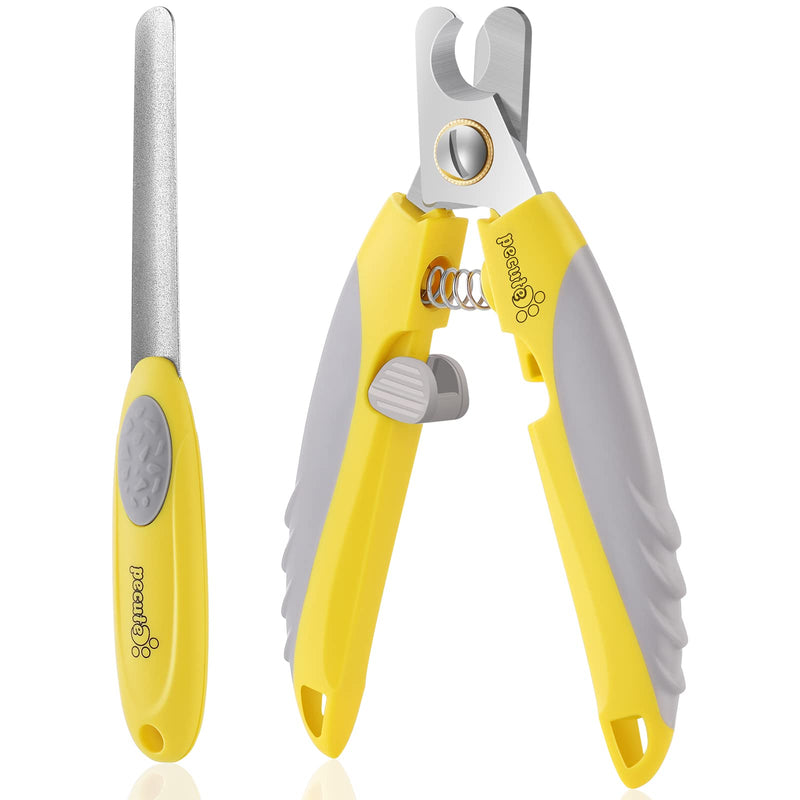 pecute Dog Nail Clippers with Claw File Professional Set, Sharp Dog Nail Trimmer Stainless Steel with Safety Guards — Avoid Over Cutting for Medium to Large Dog Breeds (Yellow+Grey) Yellow+Grey - PawsPlanet Australia