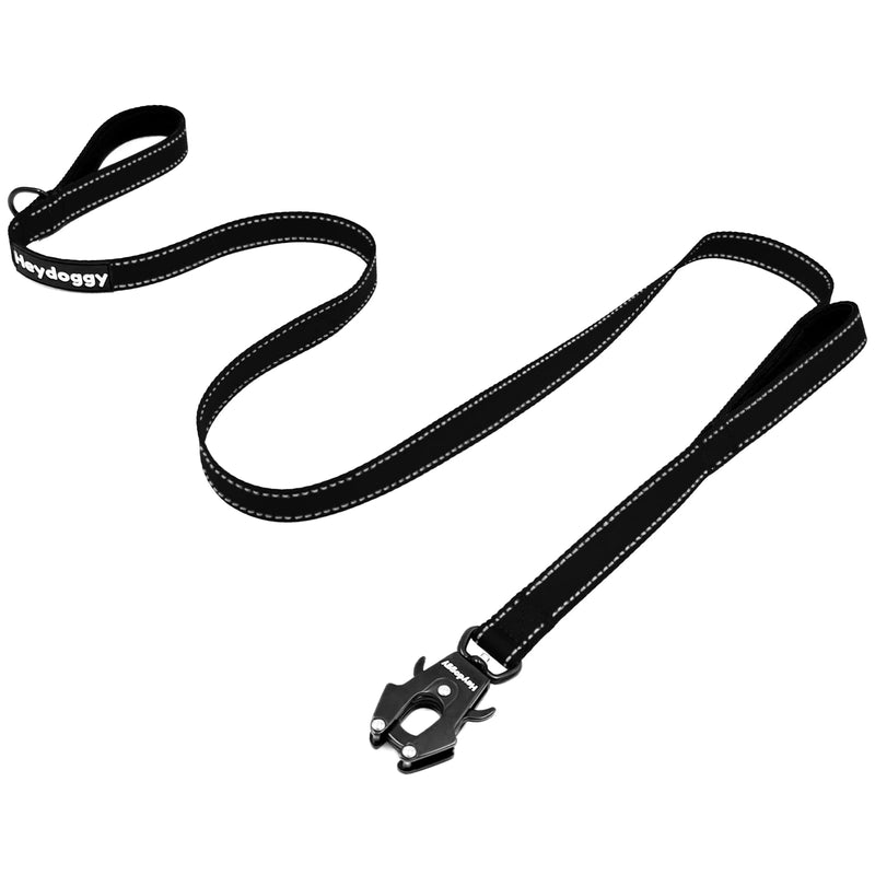 Strong Heavy Duty Dog Lead - 6ft Reflective Nylon Dog Training Leads with Padded Double Handle & Auto Lock Frog Clip, Safety Traffic Dog Leash for Large Medium Small Dogs Anti Pull Walking Black 6FT x 1" x 2.8MM - PawsPlanet Australia