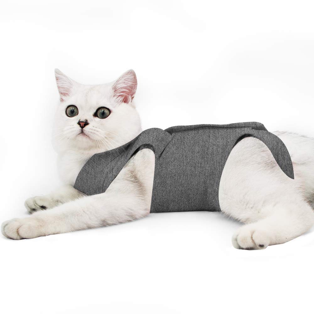 HEYWEAN Cat Surgery Recovery Suit Pet Clothing E collar Alternative After Surgery Wear Anti Licking Wounds Medical Pet Shirt S (Pack of 1) Grey - PawsPlanet Australia