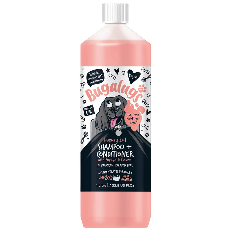BUGALUGS Dog Shampoo Luxury 2 in 1 Papaya & Coconut dog grooming shampoo products for smelly dogs with fragrance, best puppy shampoo, professional groom Vegan pet shampoo & conditioner (1 Litre) 1 Litre - PawsPlanet Australia