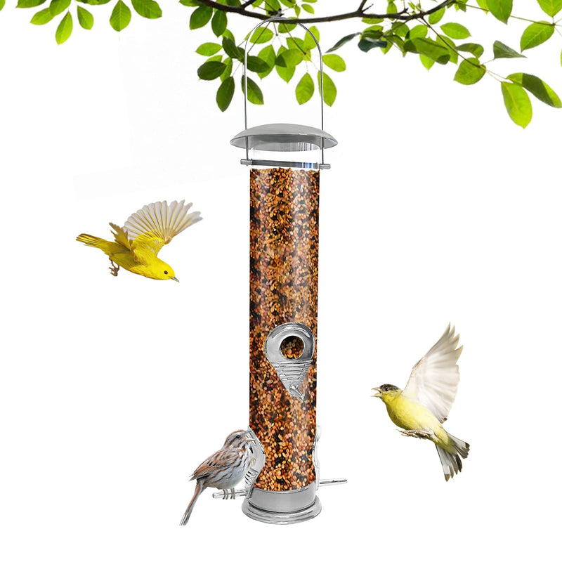 Bird Feeders For Small Birds - 1Pc Bird Seed Feeder With 4 Feeding Ports, All Weather Mealworm Feeder For Your Feathered Friends, Rust Resistant Flip top Niger Seed Feeder - 14 Inch - PawsPlanet Australia
