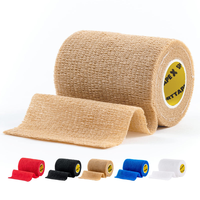 SPORTTAPE Cohesive Bandages | Self Adherent Vet Wrap & Pet Bandage - 7.5CM x 4.5M - Beige | Football Sock Wrap & Shin Guard Tape for Wrist & Ankle Sprains, Swelling & Compression - Single Roll 7.5x450 cm (Pack of 1) - PawsPlanet Australia