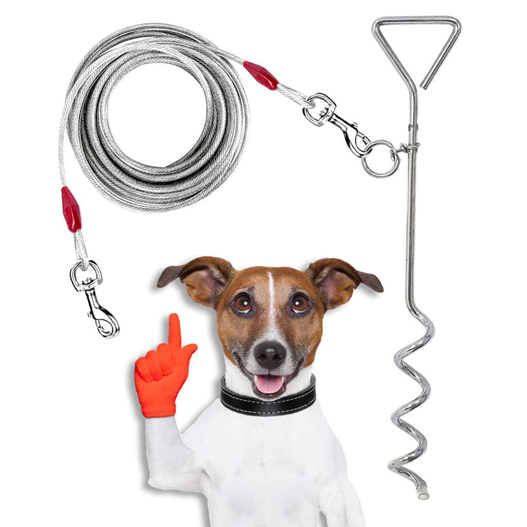 10ft [3m] Dog Tie Out Cable with 16" [40cm] Heavy Duty Steel Spiral Ground Spike Stake Dog Chains for outside Dog Tether Outdoor Dog Camping Tie Out Dog Lead Hook Leash for Dogs (Spiral, 3m (10ft)) 3m (10ft) - PawsPlanet Australia