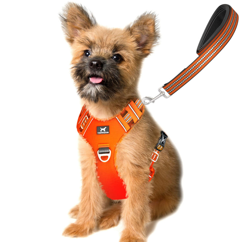TUFFDOG Easy-Fit Dog Harness Small Dog - Fast Release Neck Clip, Premium Padded Reflective No Pull Harness with Control Handle,, Adjustable Step-in Dog Vest Plus Free Matching Lead (S, Blaze Orange) - PawsPlanet Australia