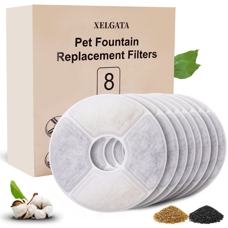 Xelgata Cat Water Fountain Filters Pack of 8, 12.7 x 1.0 x 3.8cm - Premium Quality Recyclable Cat Fountain Filters - No Splitting Problems & Easy to Replace - PawsPlanet Australia