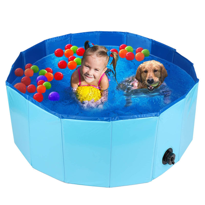 FREESOO Dog Swimming Pool Pet Paddling Pool Large Foldable Dog Bath Tub Portable Outdoor Gargen Pool for Puppy Cat Kids Blue 80x30cm - PawsPlanet Australia